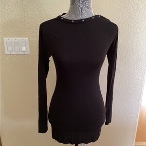 Bailey 44 Black Raw Hem Stud Snap Neckline